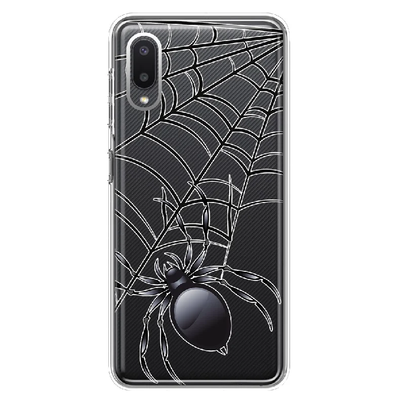 For Samsung Galaxy A02 Creepy Black Spider Web Halloween Horror Spooky Design Hybrid Protective Phone Case Cover