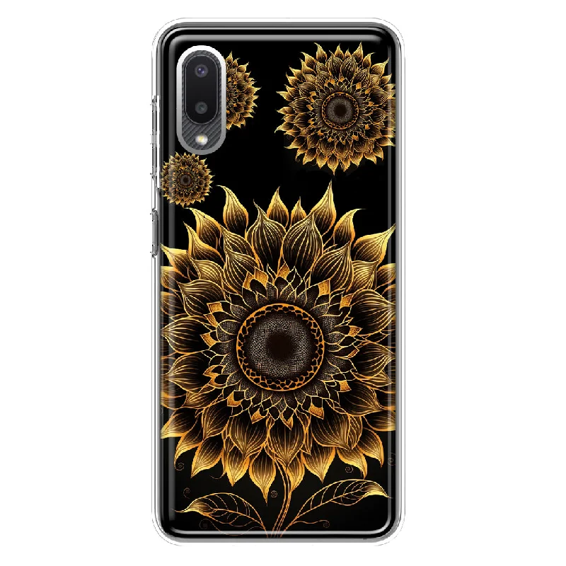 For Samsung Galaxy A02 Mandala Geometry Abstract Sunflowers Pattern Design Hybrid Protective Phone Case Cover