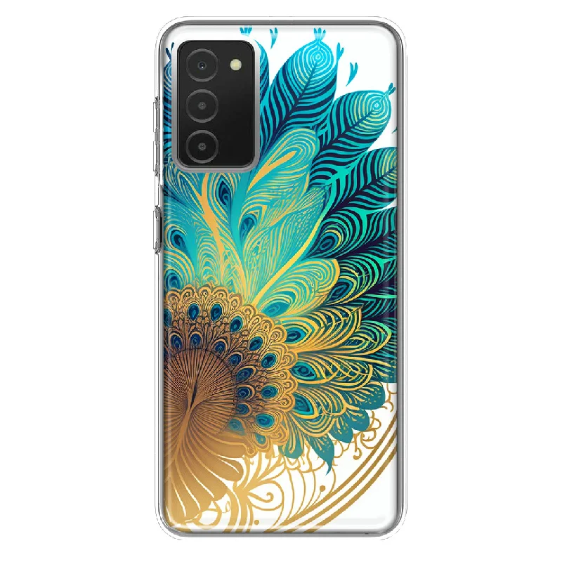 For Samsung Galaxy A03S Mandala Geometry Abstract Peacock Feather Pattern Design Hybrid Protective Phone Case Cover