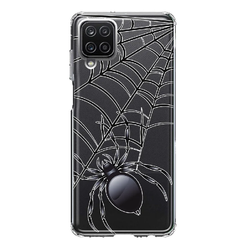 For Samsung Galaxy A12 Creepy Black Spider Web Halloween Horror Spooky Design Hybrid Protective Phone Case Cover