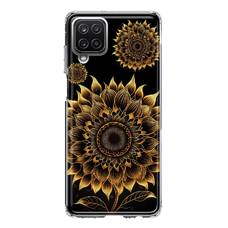 For Samsung Galaxy A12 Mandala Geometry Abstract Sunflowers Pattern Design Hybrid Protective Phone Case Cover