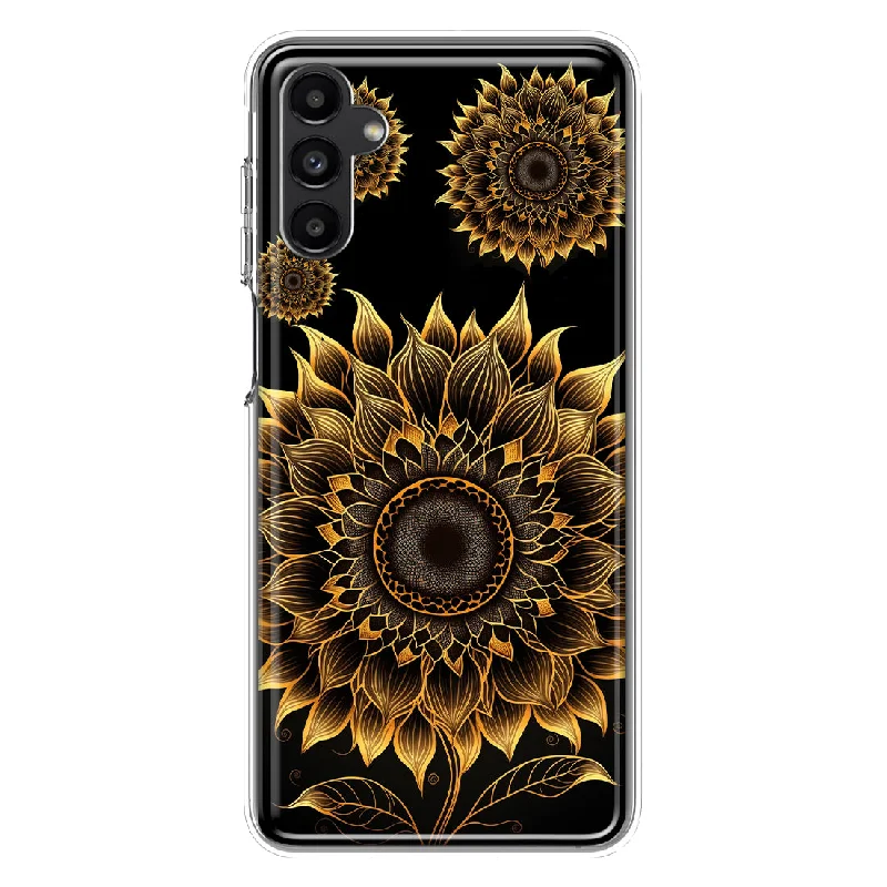 For Samsung Galaxy A13 Mandala Geometry Abstract Sunflowers Pattern Design Hybrid Protective Phone Case Cover