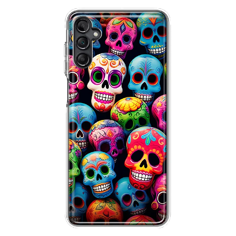 For Samsung Galaxy A14 5G Halloween Spooky Colorful Day of the Dead Skulls Design Hybrid Protective Phone Case Cover