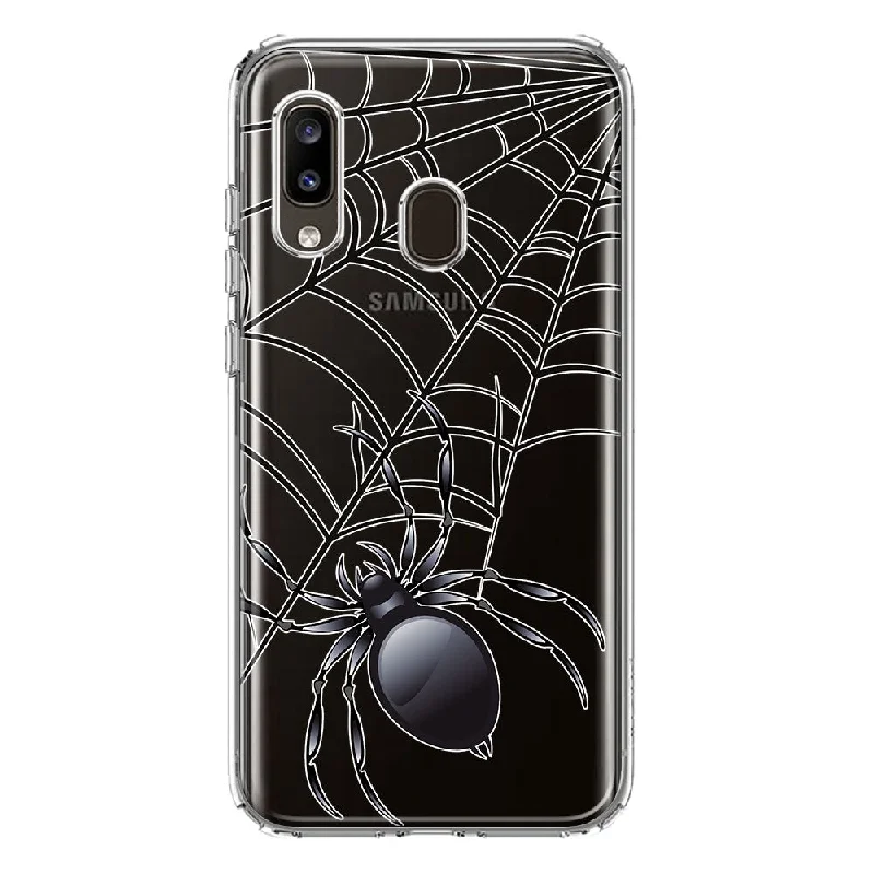 For Samsung Galaxy A20 Creepy Black Spider Web Halloween Horror Spooky Design Hybrid Protective Phone Case Cover