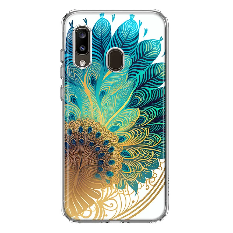 For Samsung Galaxy A20 Mandala Geometry Abstract Peacock Feather Pattern Design Hybrid Protective Phone Case Cover