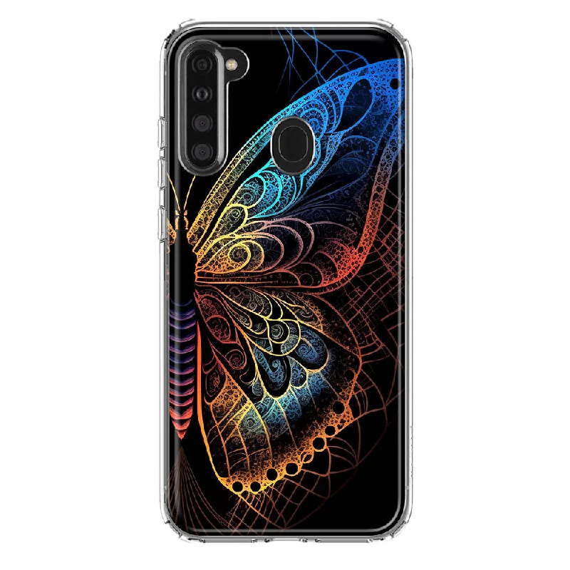 For Samsung Galaxy A21 Mandala Geometry Abstract Butterfly Pattern Design Hybrid Protective Phone Case Cover