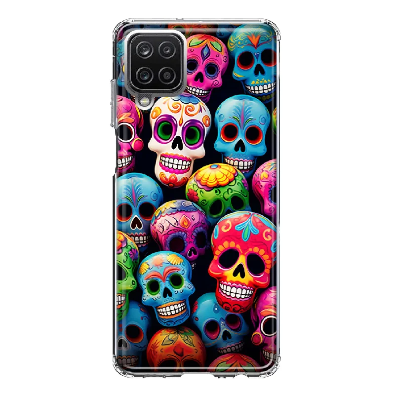 For Samsung Galaxy A22 5G Halloween Spooky Colorful Day of the Dead Skulls Design Hybrid Protective Phone Case Cover