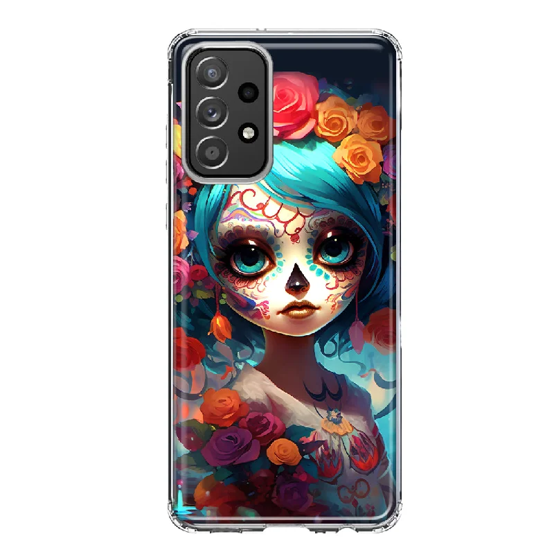 For Samsung Galaxy A31 Halloween Spooky Colorful Day of the Dead Skull Girl Design Hybrid Protective Phone Case Cover