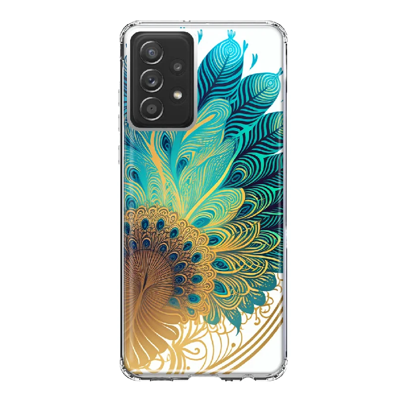 For Samsung Galaxy A31 Mandala Geometry Abstract Peacock Feather Pattern Design Hybrid Protective Phone Case Cover