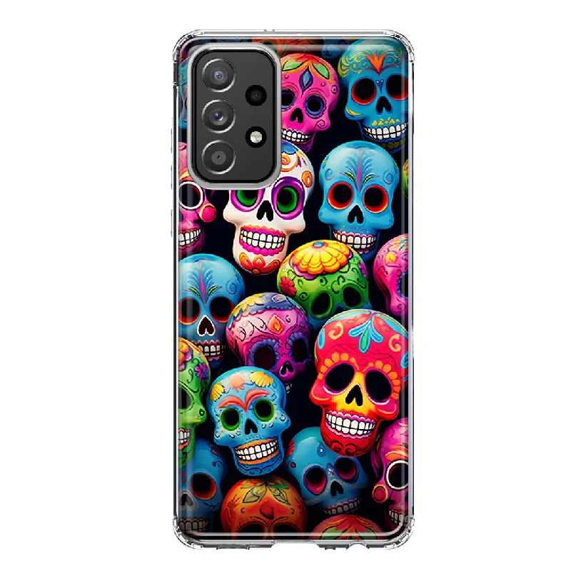 For Samsung Galaxy A32 Halloween Spooky Colorful Day of the Dead Skulls Design Hybrid Protective Phone Case Cover