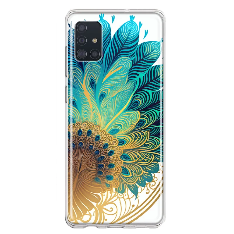 For Samsung Galaxy A51 Mandala Geometry Abstract Peacock Feather Pattern Design Hybrid Protective Phone Case Cover