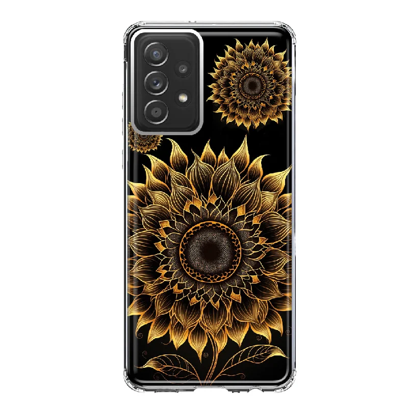 For Samsung Galaxy A52 Mandala Geometry Abstract Sunflowers Pattern Design Hybrid Protective Phone Case Cover