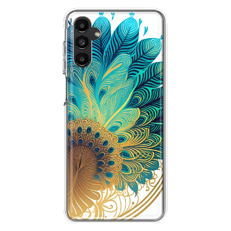 For Samsung Galaxy A54 5G Mandala Geometry Abstract Peacock Feather Pattern Design Hybrid Protective Phone Case Cover