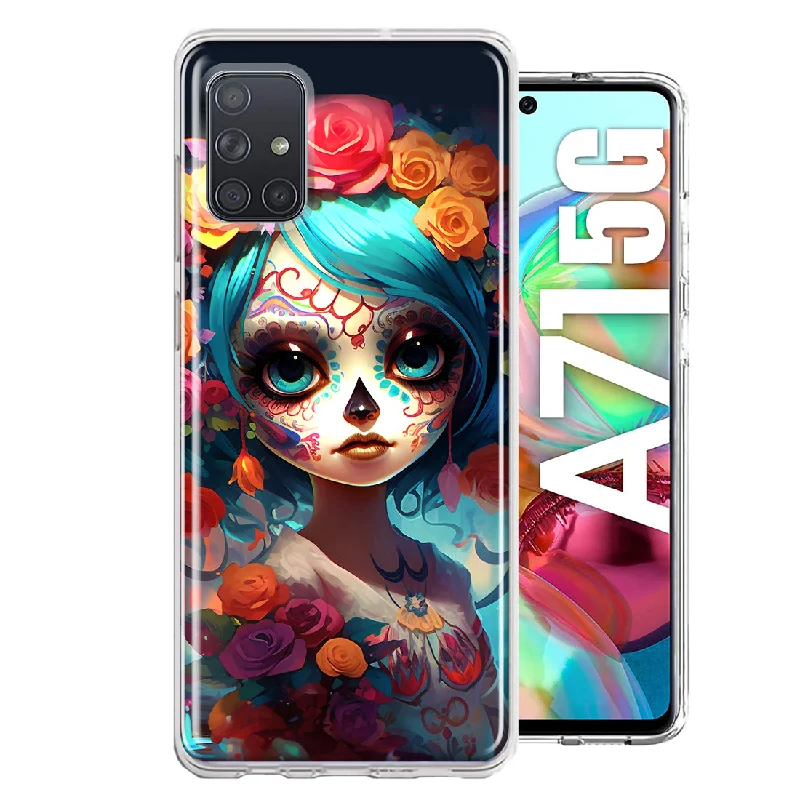 For Samsung Galaxy A71 4G Halloween Spooky Colorful Day of the Dead Skull Girl Design Hybrid Protective Phone Case Cover