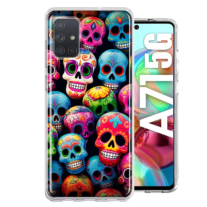 For Samsung Galaxy A71 5G Halloween Spooky Colorful Day of the Dead Skulls Design Hybrid Protective Phone Case Cover