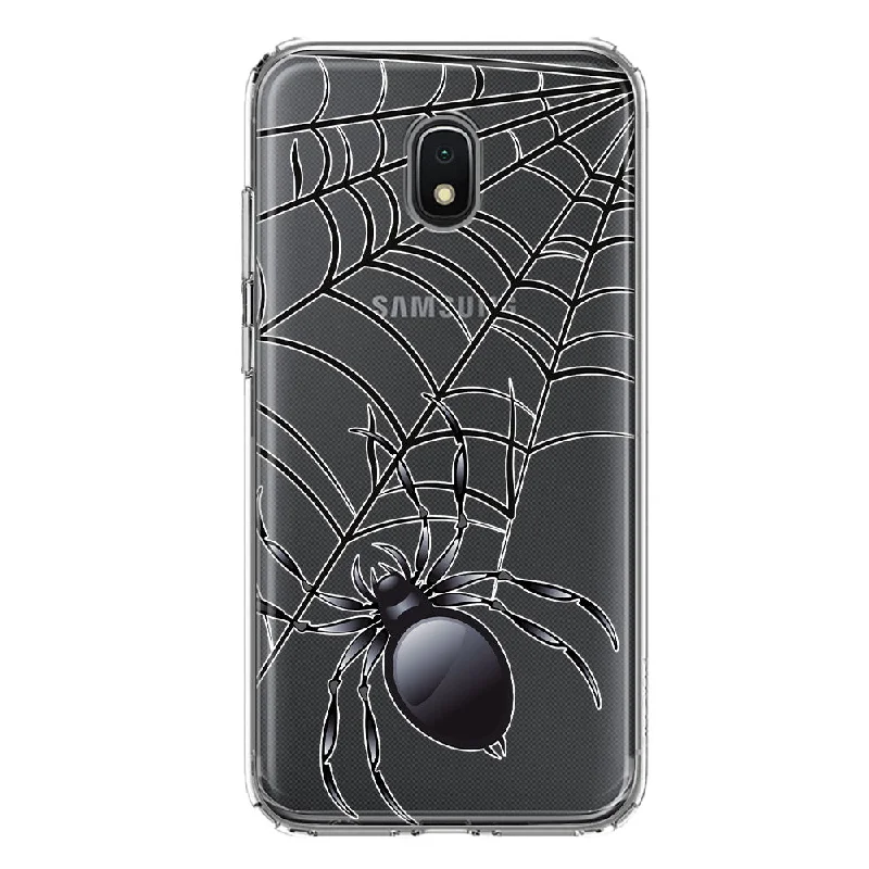 For Samsung Galaxy J7 (2018) Star/Crown/Aura Creepy Black Spider Web Halloween Horror Spooky Design Hybrid Protective Phone Case Cover