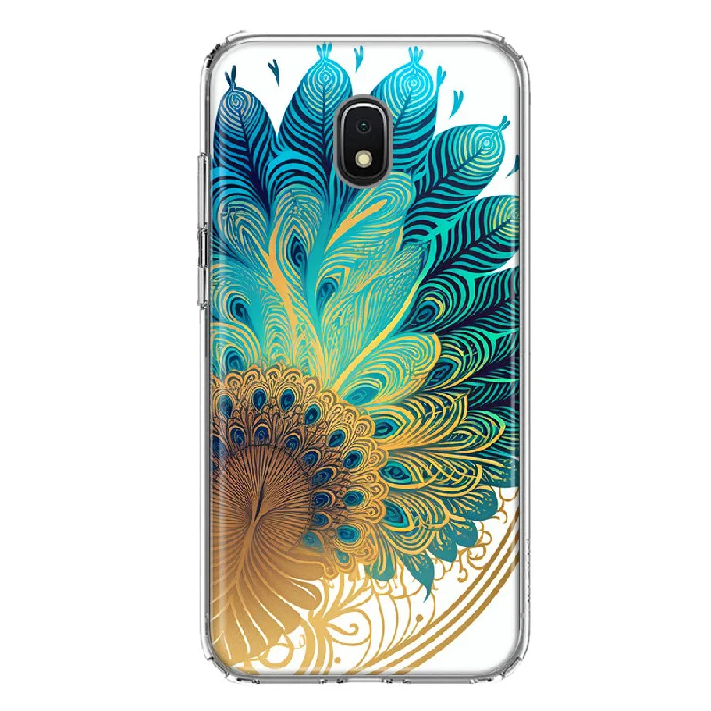 For Samsung Galaxy J7 (2018) Star/Crown/Aura Mandala Geometry Abstract Peacock Feather Pattern Design Hybrid Protective Phone Case Cover