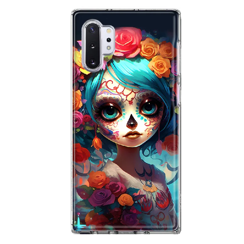 For Samsung Galaxy Note 10 Halloween Spooky Colorful Day of the Dead Skull Girl Design Hybrid Protective Phone Case Cover