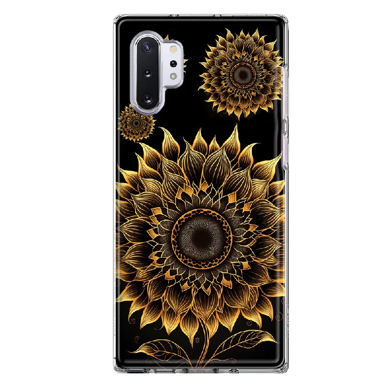 For Samsung Galaxy Note 10 Mandala Geometry Abstract Sunflowers Pattern Design Hybrid Protective Phone Case Cover