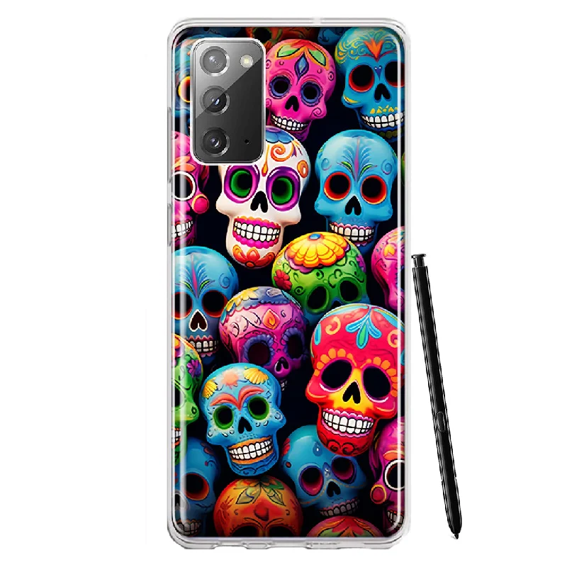 For Samsung Galaxy Note 20 Halloween Spooky Colorful Day of the Dead Skulls Design Hybrid Protective Phone Case Cover