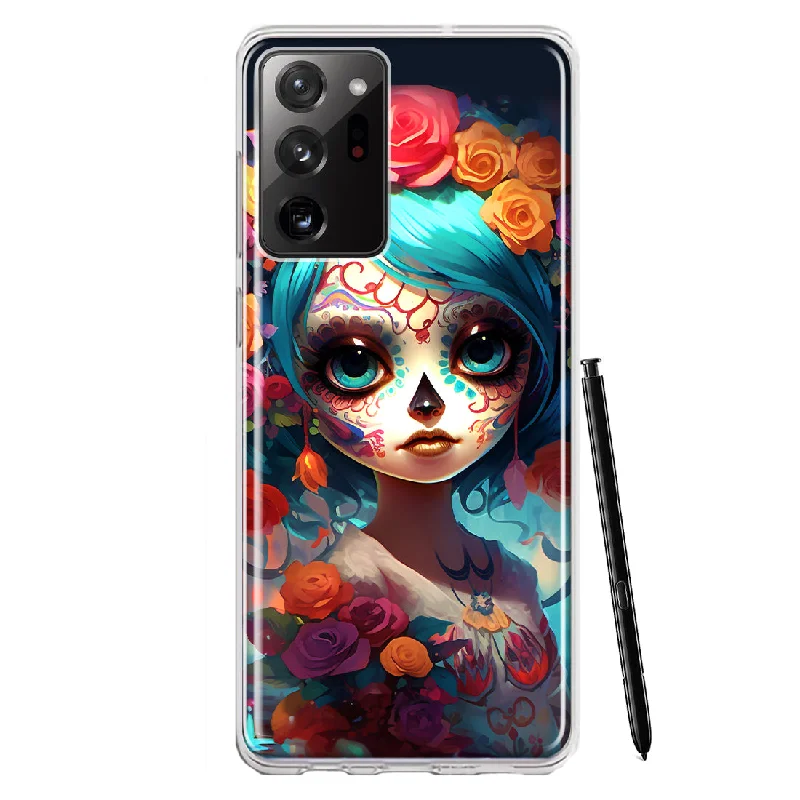 For Samsung Galaxy Note 20 Ultra Halloween Spooky Colorful Day of the Dead Skull Girl Design Hybrid Protective Phone Case Cover