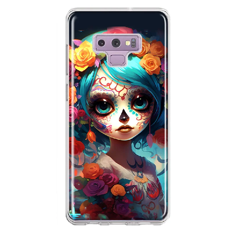 For Samsung Galaxy Note 9 Halloween Spooky Colorful Day of the Dead Skull Girl Design Hybrid Protective Phone Case Cover