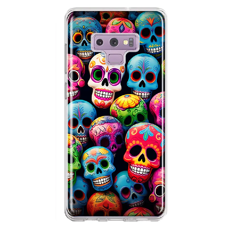 For Samsung Galaxy Note 9 Halloween Spooky Colorful Day of the Dead Skulls Design Hybrid Protective Phone Case Cover