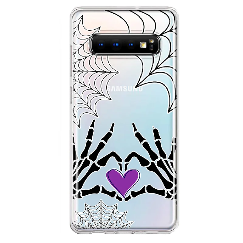 For Samsung Galaxy S10 Halloween Skeleton Heart Hands Spooky Spider Web Design Hybrid Protective Phone Case Cover