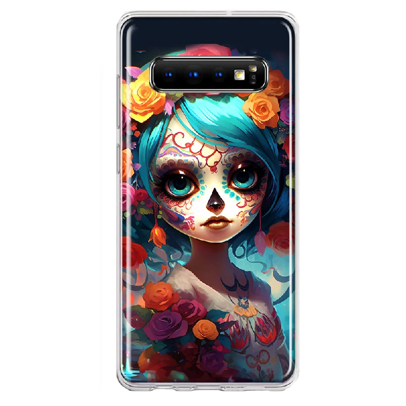 For Samsung Galaxy S10 Plus Halloween Spooky Colorful Day of the Dead Skull Girl Design Hybrid Protective Phone Case Cover