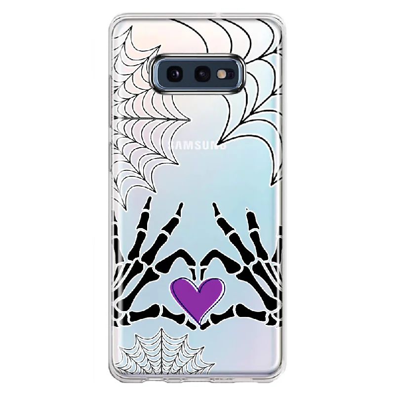 For Samsung Galaxy S10e Halloween Skeleton Heart Hands Spooky Spider Web Design Hybrid Protective Phone Case Cover