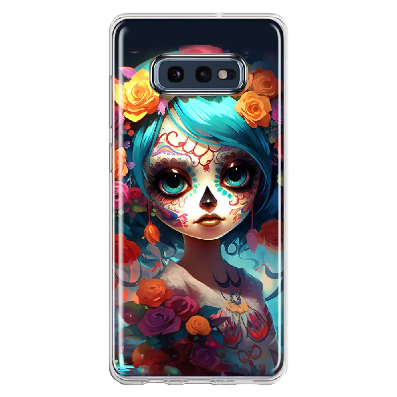 For Samsung Galaxy S10e Halloween Spooky Colorful Day of the Dead Skull Girl Design Hybrid Protective Phone Case Cover