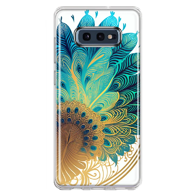 For Samsung Galaxy S10e Mandala Geometry Abstract Peacock Feather Pattern Design Hybrid Protective Phone Case Cover