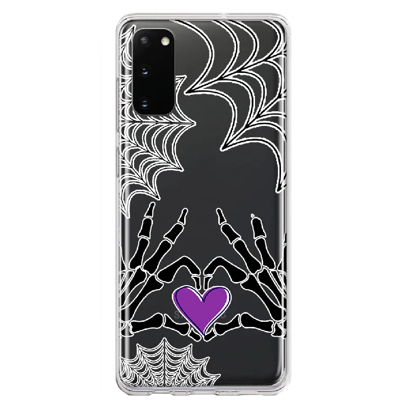 For Samsung Galaxy S20 Halloween Skeleton Heart Hands Spooky Spider Web Design Hybrid Protective Phone Case Cover