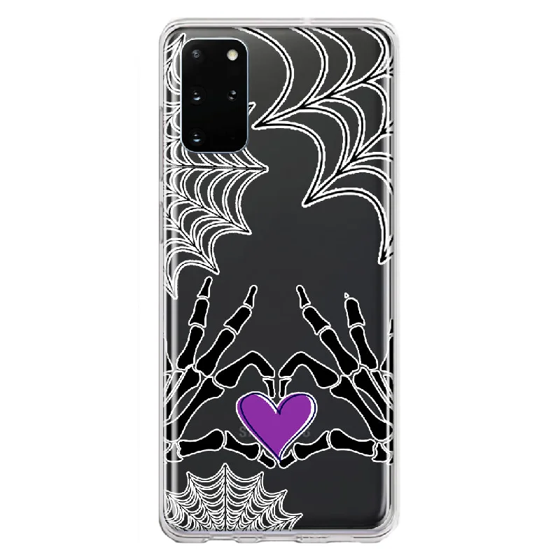 For Samsung Galaxy S20 Plus Halloween Skeleton Heart Hands Spooky Spider Web Design Hybrid Protective Phone Case Cover