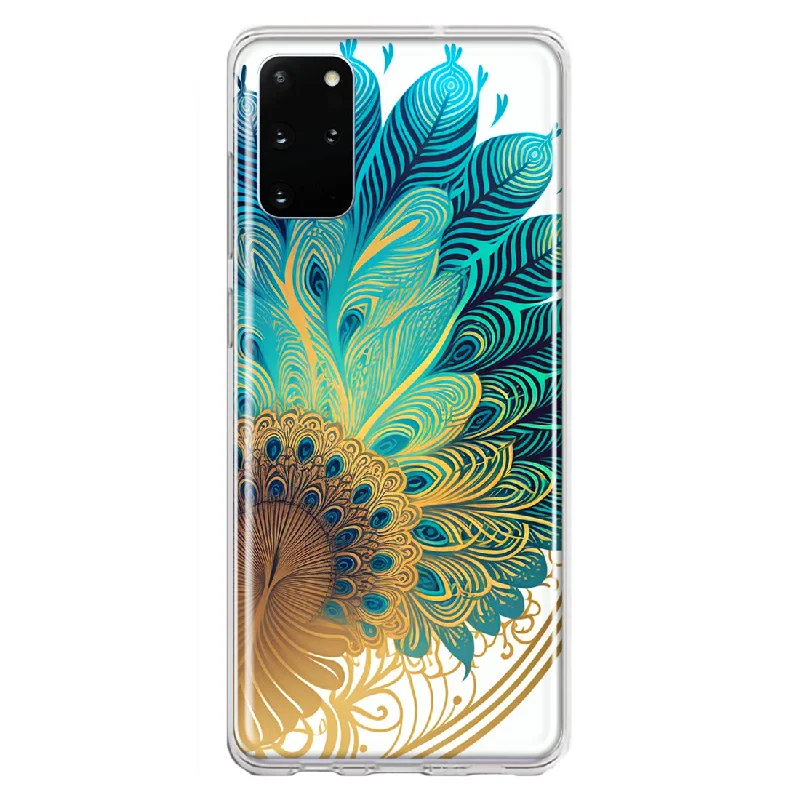 For Samsung Galaxy S20 Plus Mandala Geometry Abstract Peacock Feather Pattern Design Hybrid Protective Phone Case Cover