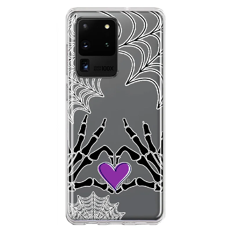 For Samsung Galaxy S20 Ultra Halloween Skeleton Heart Hands Spooky Spider Web Design Hybrid Protective Phone Case Cover