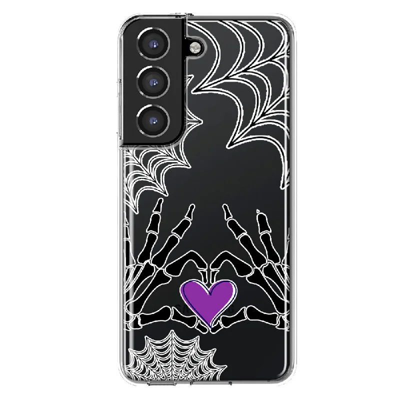 For Samsung Galaxy S21 FE Halloween Skeleton Heart Hands Spooky Spider Web Design Hybrid Protective Phone Case Cover