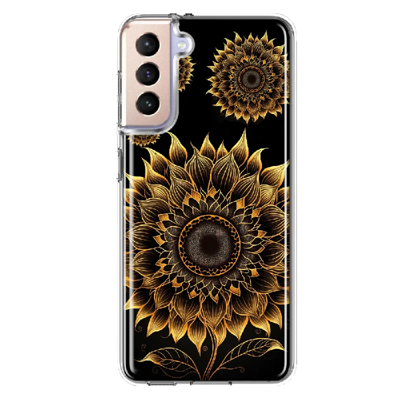 For Samsung Galaxy S21 Plus Mandala Geometry Abstract Sunflowers Pattern Design Hybrid Protective Phone Case Cover