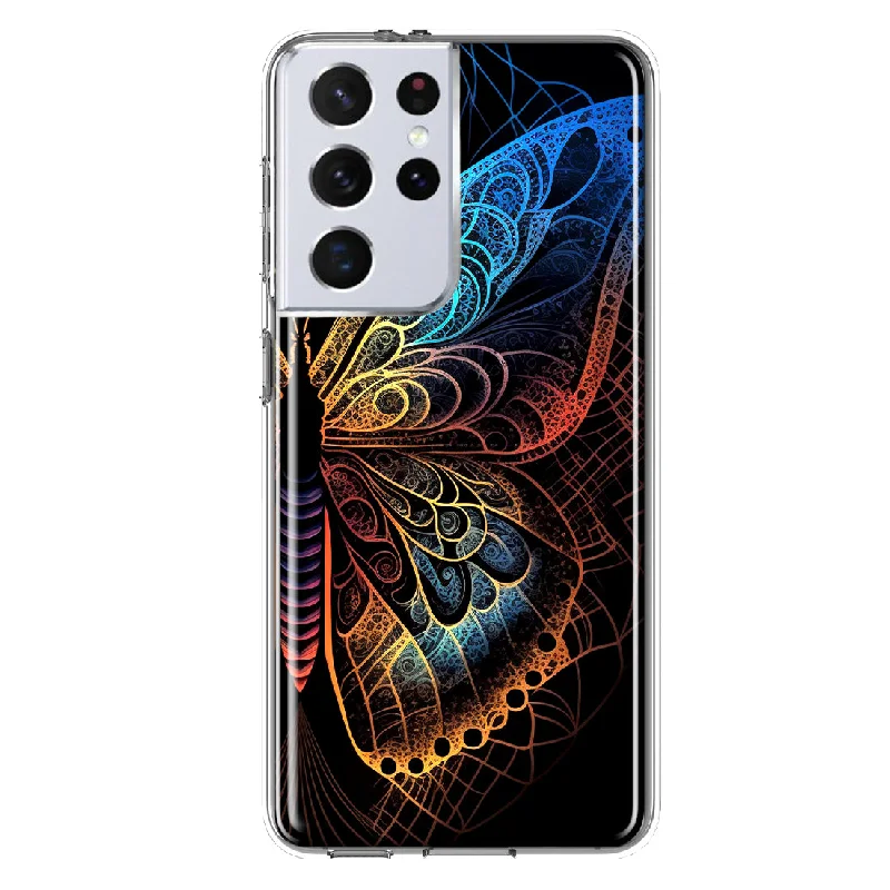 For Samsung Galaxy S21 Ultra Mandala Geometry Abstract Butterfly Pattern Design Hybrid Protective Phone Case Cover