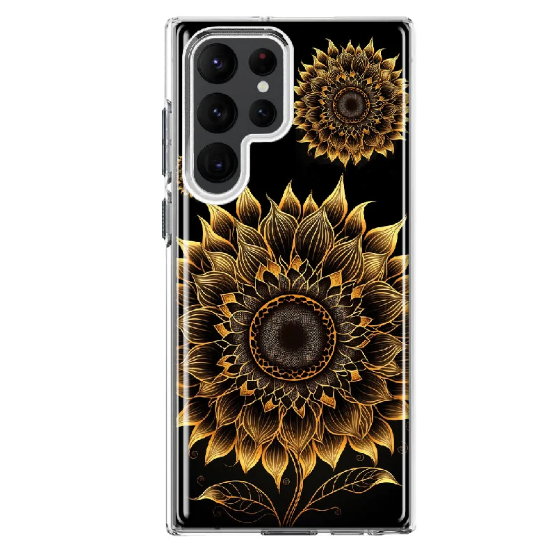 For Samsung Galaxy S23 Ultra Mandala Geometry Abstract Sunflowers Pattern Design Hybrid Protective Phone Case Cover