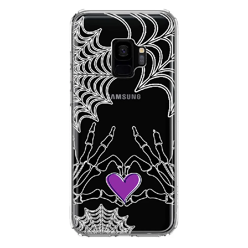 For Samsung Galaxy S9 Halloween Skeleton Heart Hands Spooky Spider Web Design Hybrid Protective Phone Case Cover