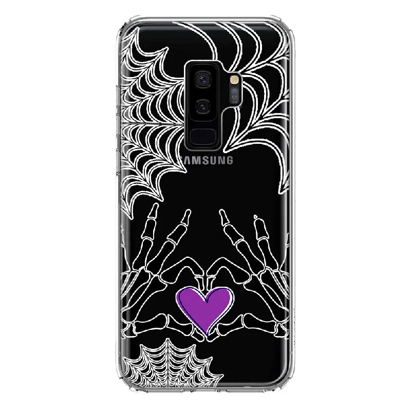 For Samsung Galaxy S9 Plus Halloween Skeleton Heart Hands Spooky Spider Web Design Hybrid Protective Phone Case Cover