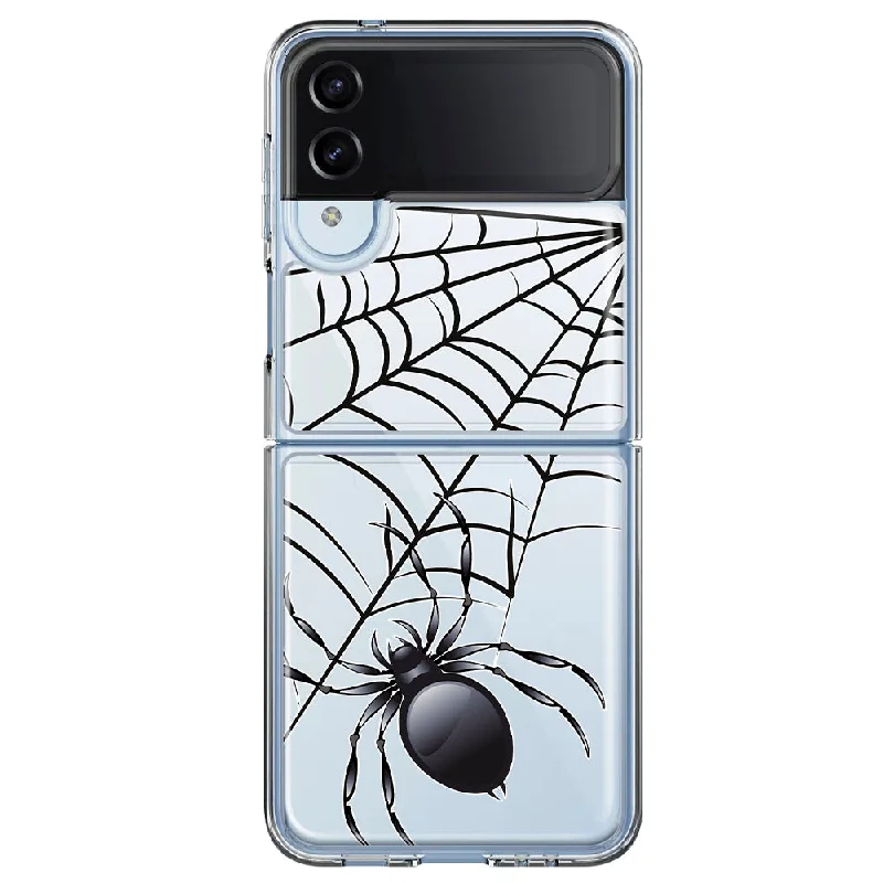 For Samsung Galaxy Z Flip 4 Creepy Black Spider Web Halloween Horror Spooky Design Hybrid Protective Phone Case Cover