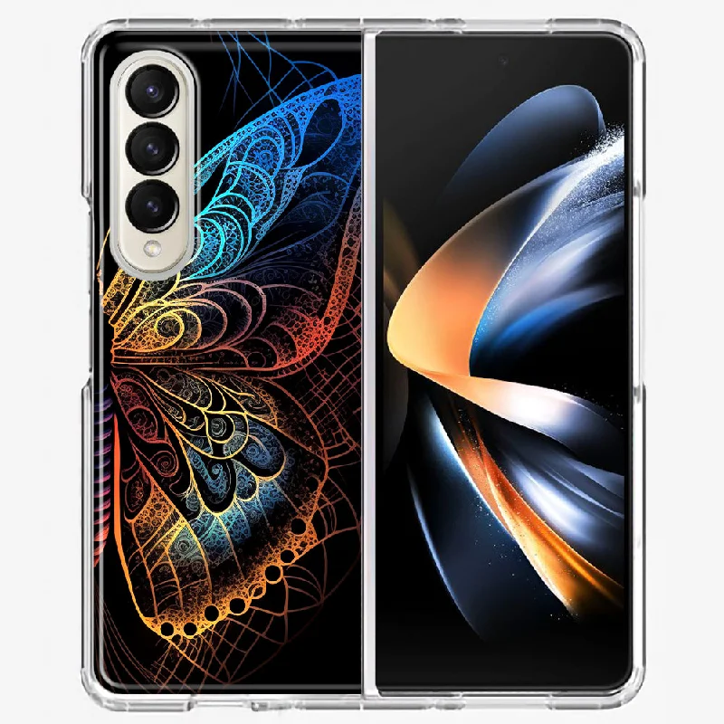 For Samsung Galaxy Z Fold 4 Mandala Geometry Abstract Butterfly Pattern Design Hybrid Protective Phone Case Cover