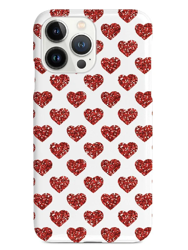 Red Glitter Heart Pattern - White Case