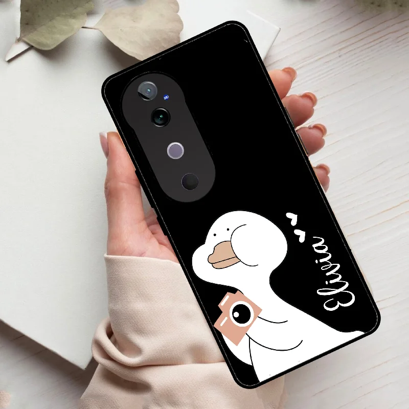 White Duck Glass Case Cover For Vivo