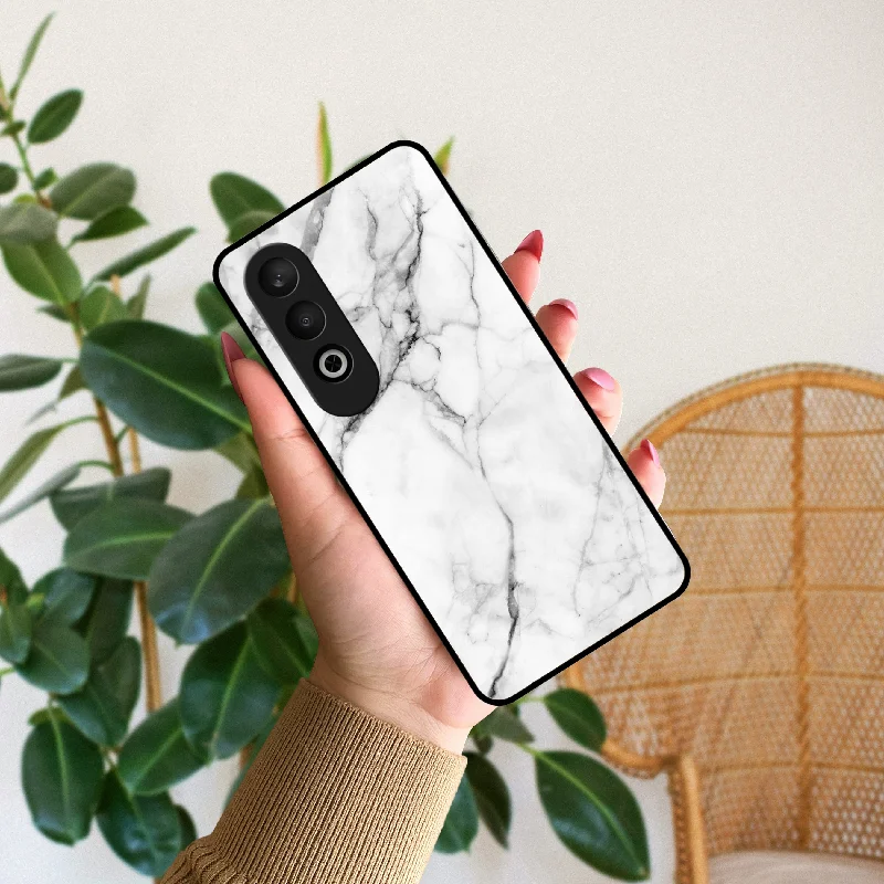 White Marble Patter Glass Case Cover For OnePlus