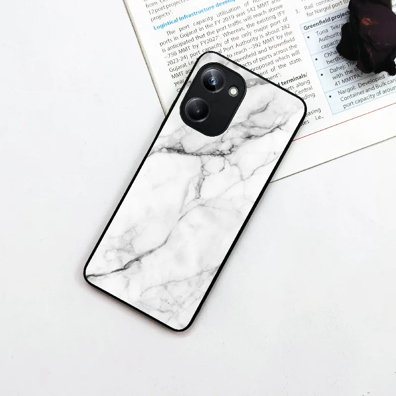 White Marble Patter Glass Case Cover For Realme/Narzo